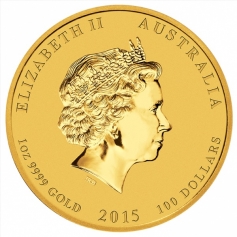 Золотая монета 200 долларов "Лунар-2" Год Козы 2015 год 2 унции