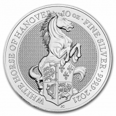 Серебряная монета 10 Фунтов "Белая Лошадь" Великобритания,2021г., 1000 г.