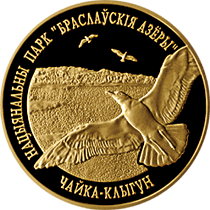 Золотая монета 50 рублей "Национальный парк "Браславские озера". Чайка серебристая", 8г., 2006 год